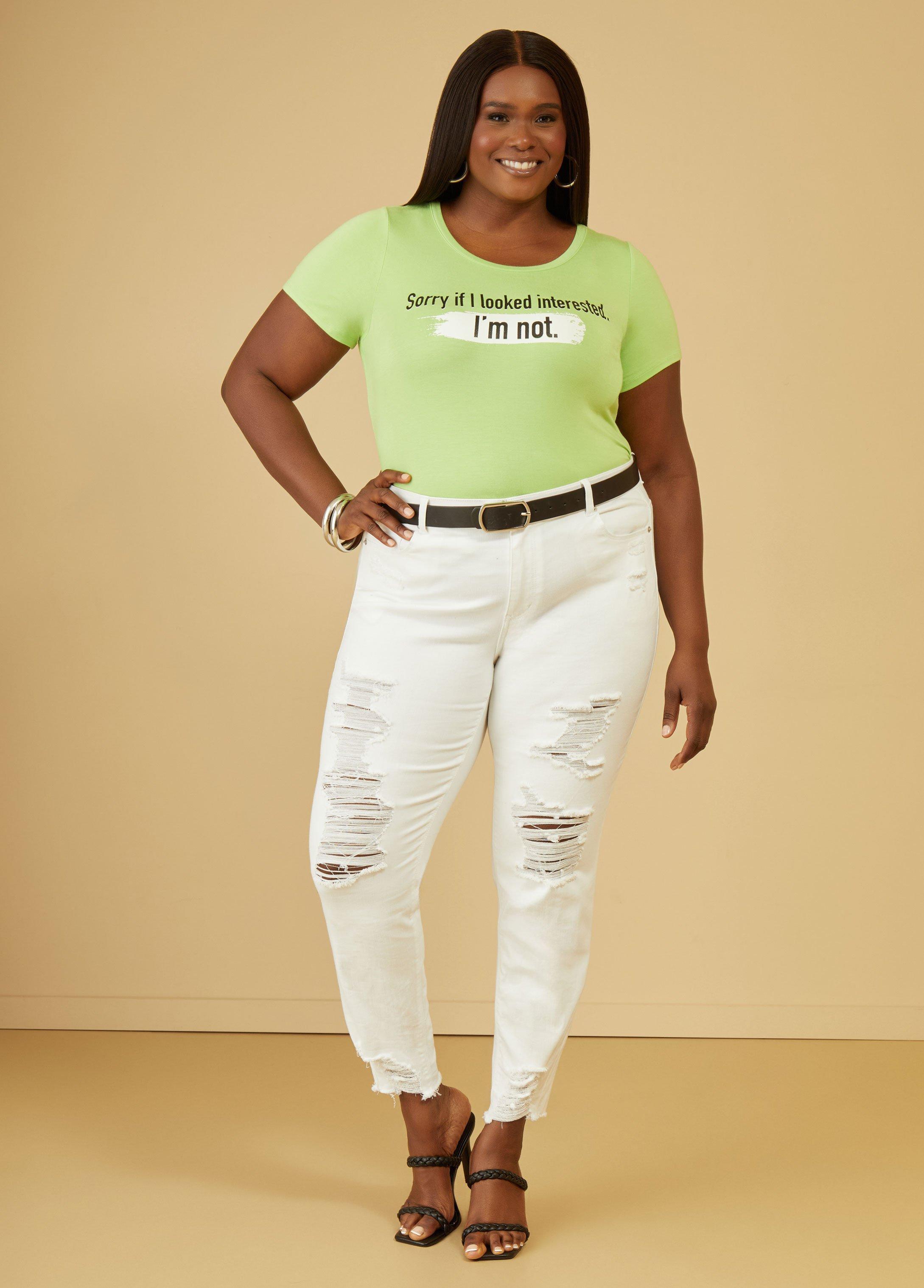 Plus Size Mid Rise Distressed Skinny Jeans Ashley Stewart Product Image