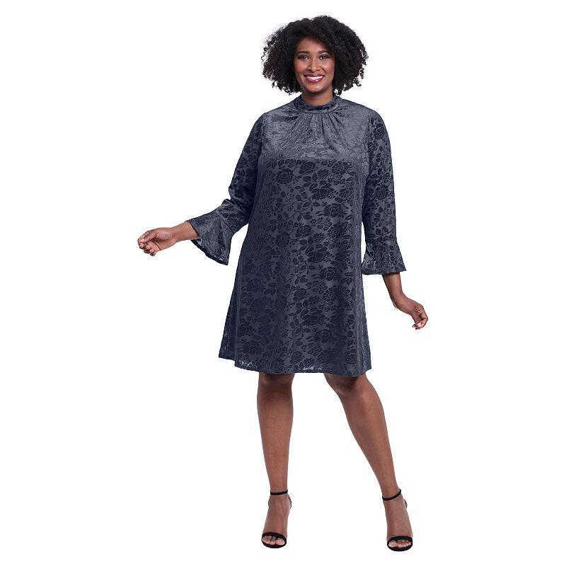 Plus Size London Times Mockneck Bell Sleeve Trapeze Dress, Womens Product Image