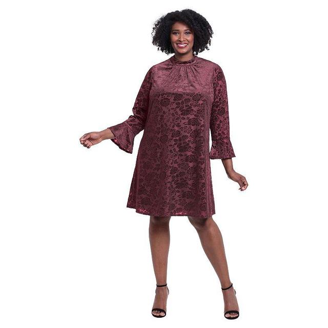 Plus Size London Times Mockneck Bell Sleeve Trapeze Dress, Womens Red Product Image