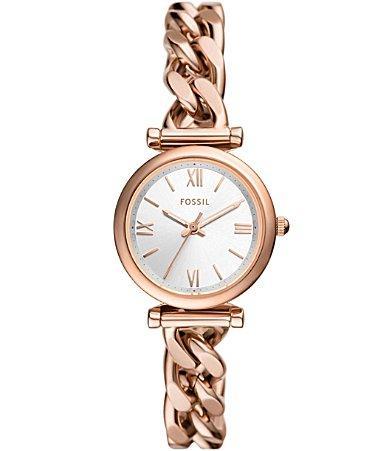 Fossil Womens Carlie Three-Hand Rose Gold-Tone Stainless Steel Bracelet Watch Product Image