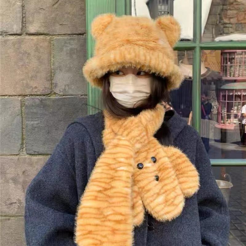 Bear Ear Knit Bucket Hat / Scarf / Set Product Image