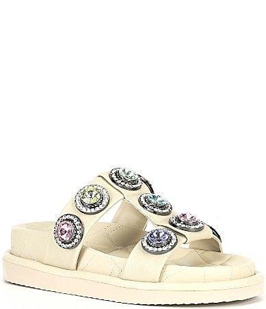 Kurt Geiger London Orson Leather Oversized Rainbow Studded Jewel Slide Sandals Product Image