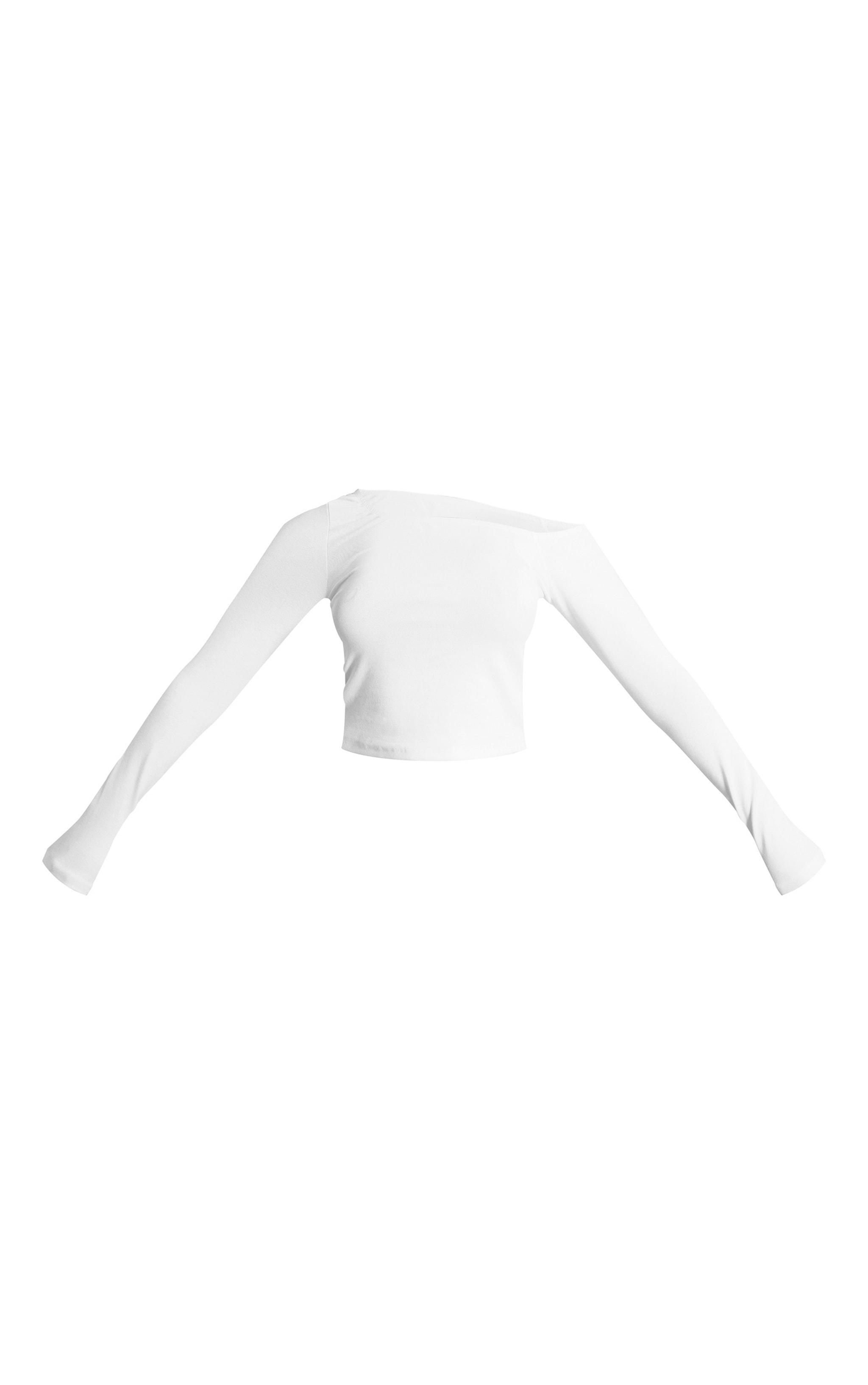 White Long Sleeve Square Neck Long Top Product Image