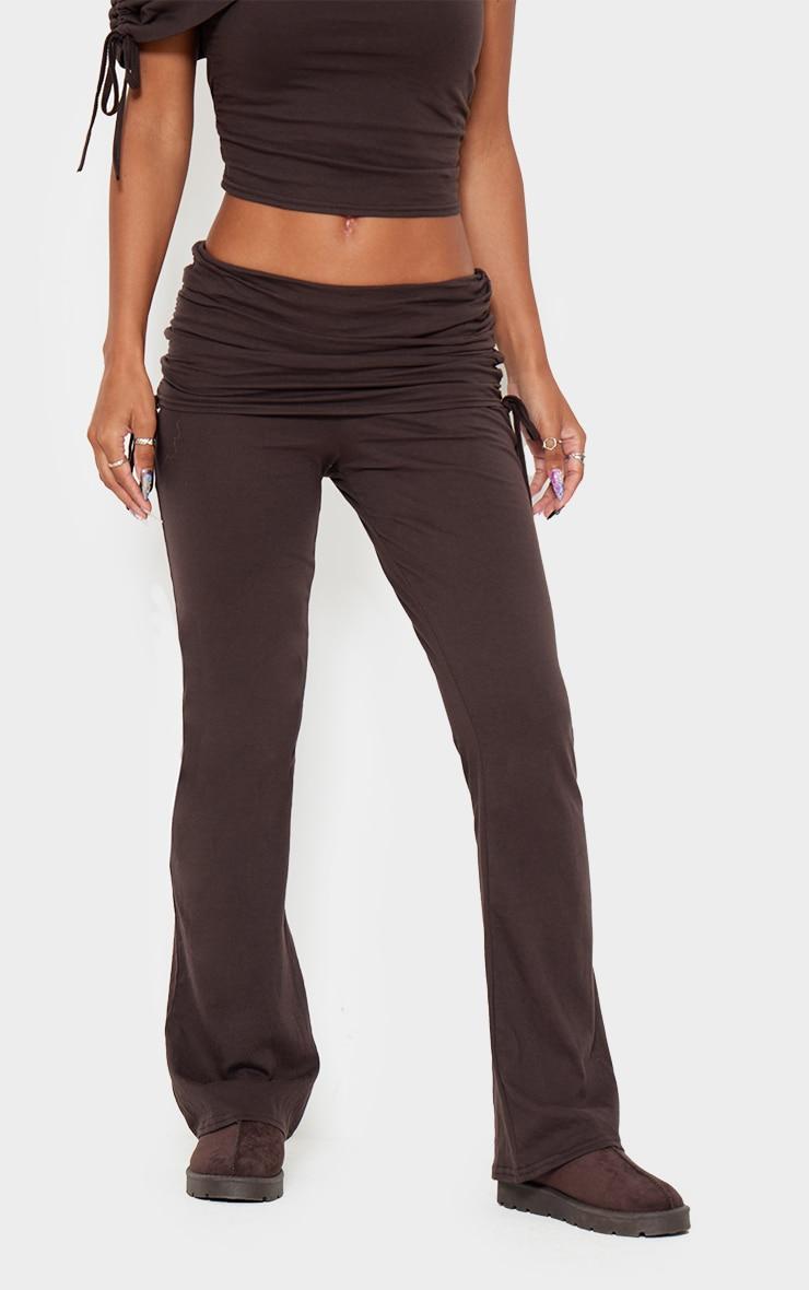 Dark Brown Foldover Flared Leggings Product Image