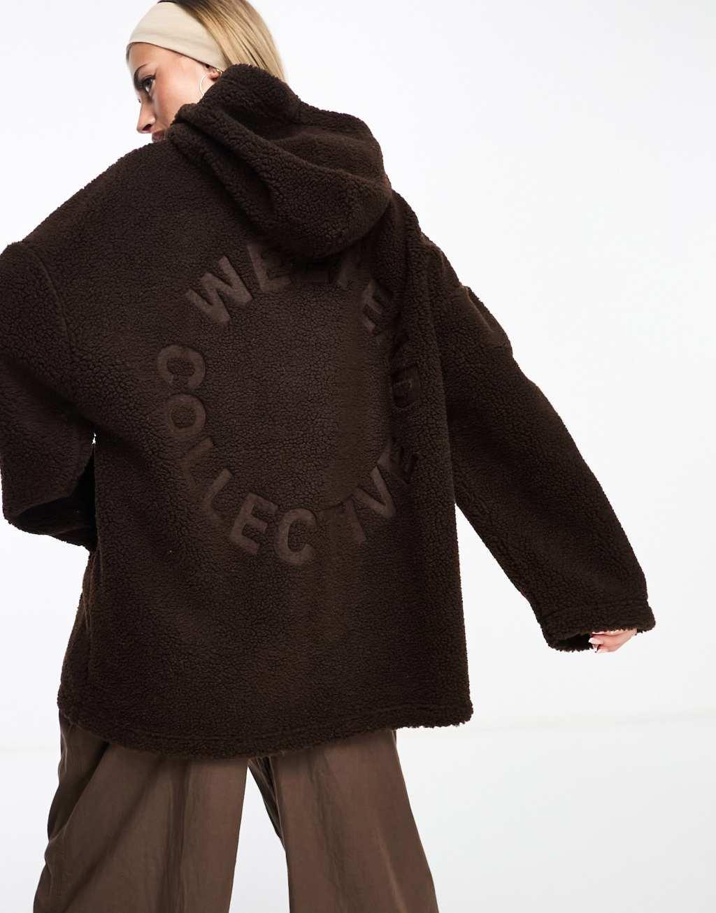 ASOS DESIGN Weekend Collective oversized borg hoodie in chocolate brown Product Image