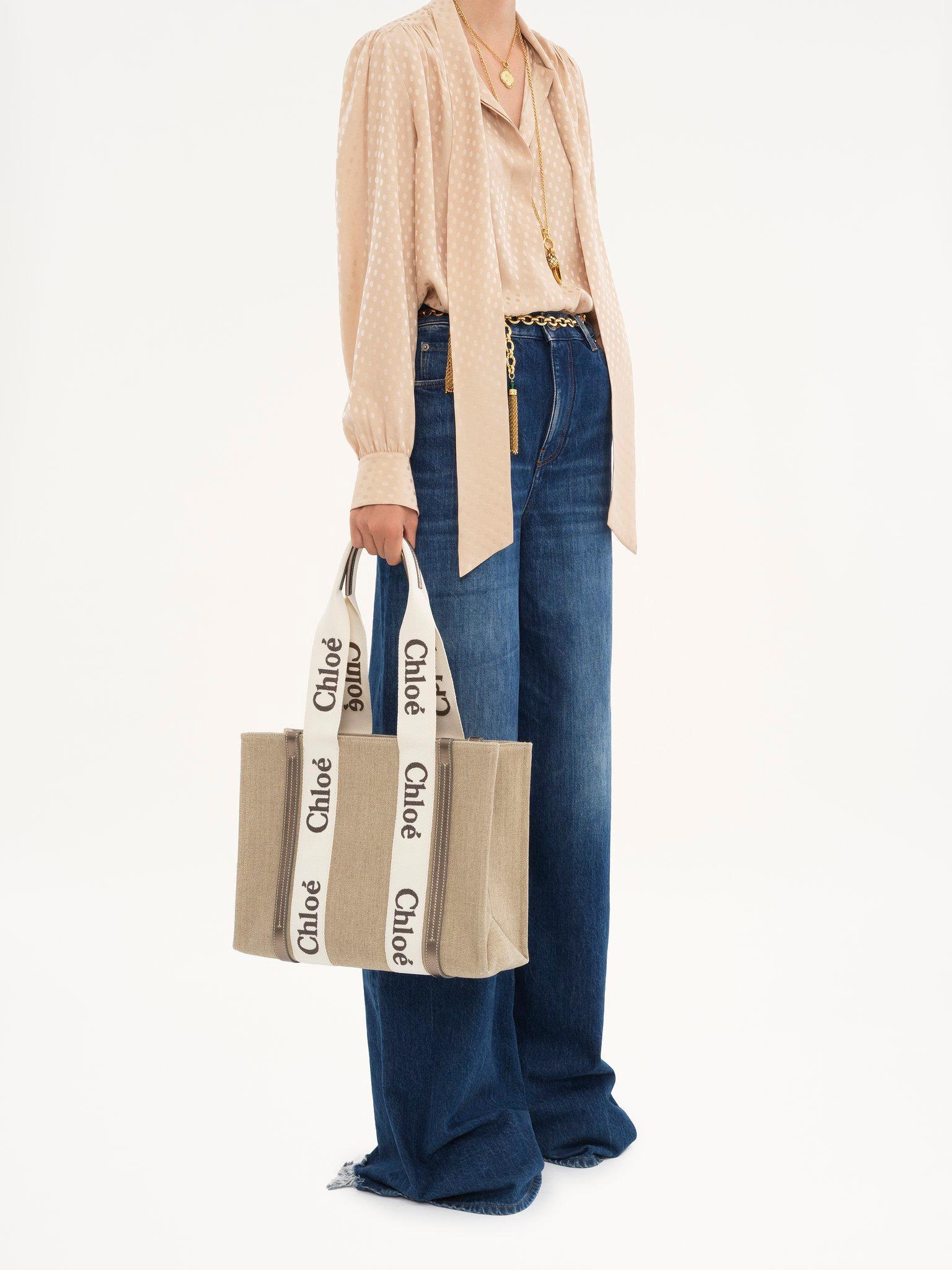 Woody tote bag in linen & leather Product Image