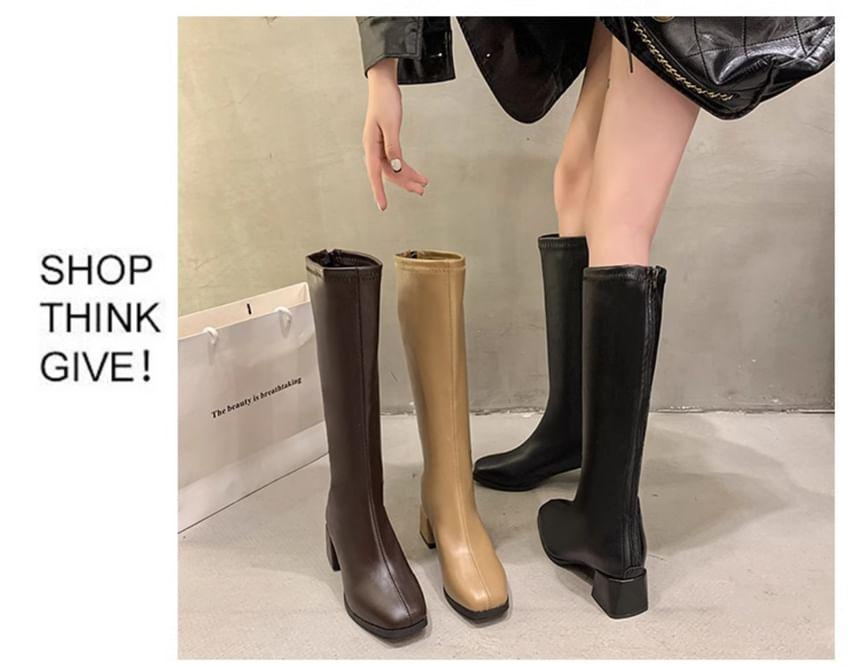 Block Heel Plain Tall Boots Product Image