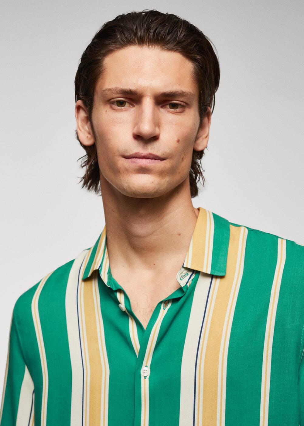 MANGO MAN - Short sleeve striped shirt greenMen Product Image