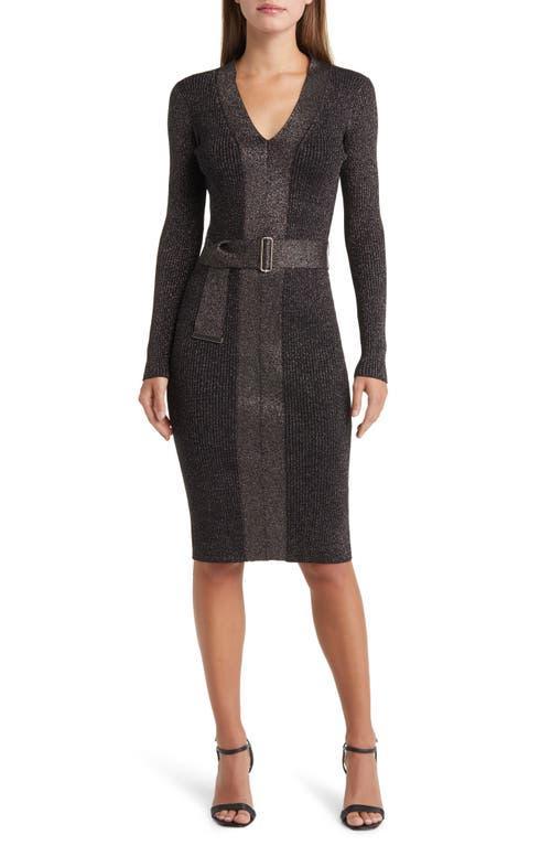 Vince Camuto Metallic Long Sleeve Rib Sweater Dress Product Image