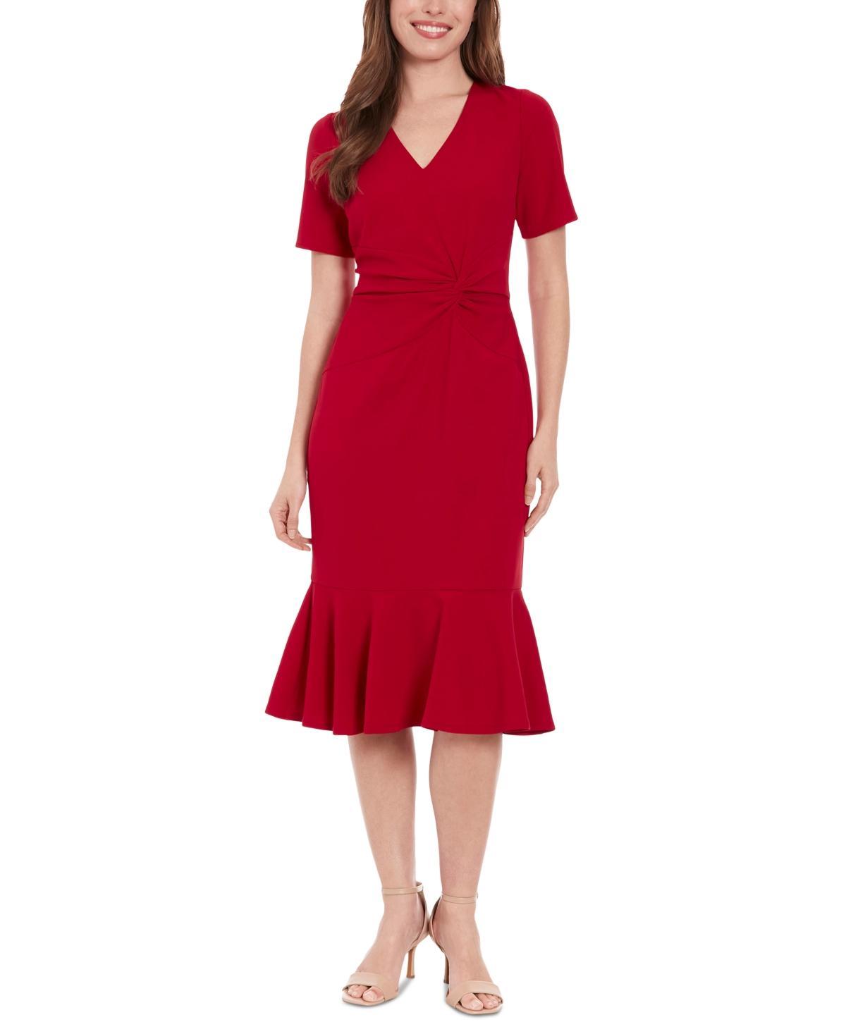 Womens London Times Flounce Midi Twist Dress Product Image