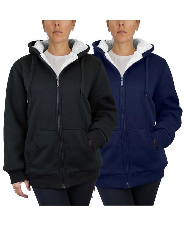 Galaxy By Harvic Womens Loose Fit Sherpa Lined Fleece Zip-Up Hoodie Sweatshirt, Pack of 2 - Black Product Image