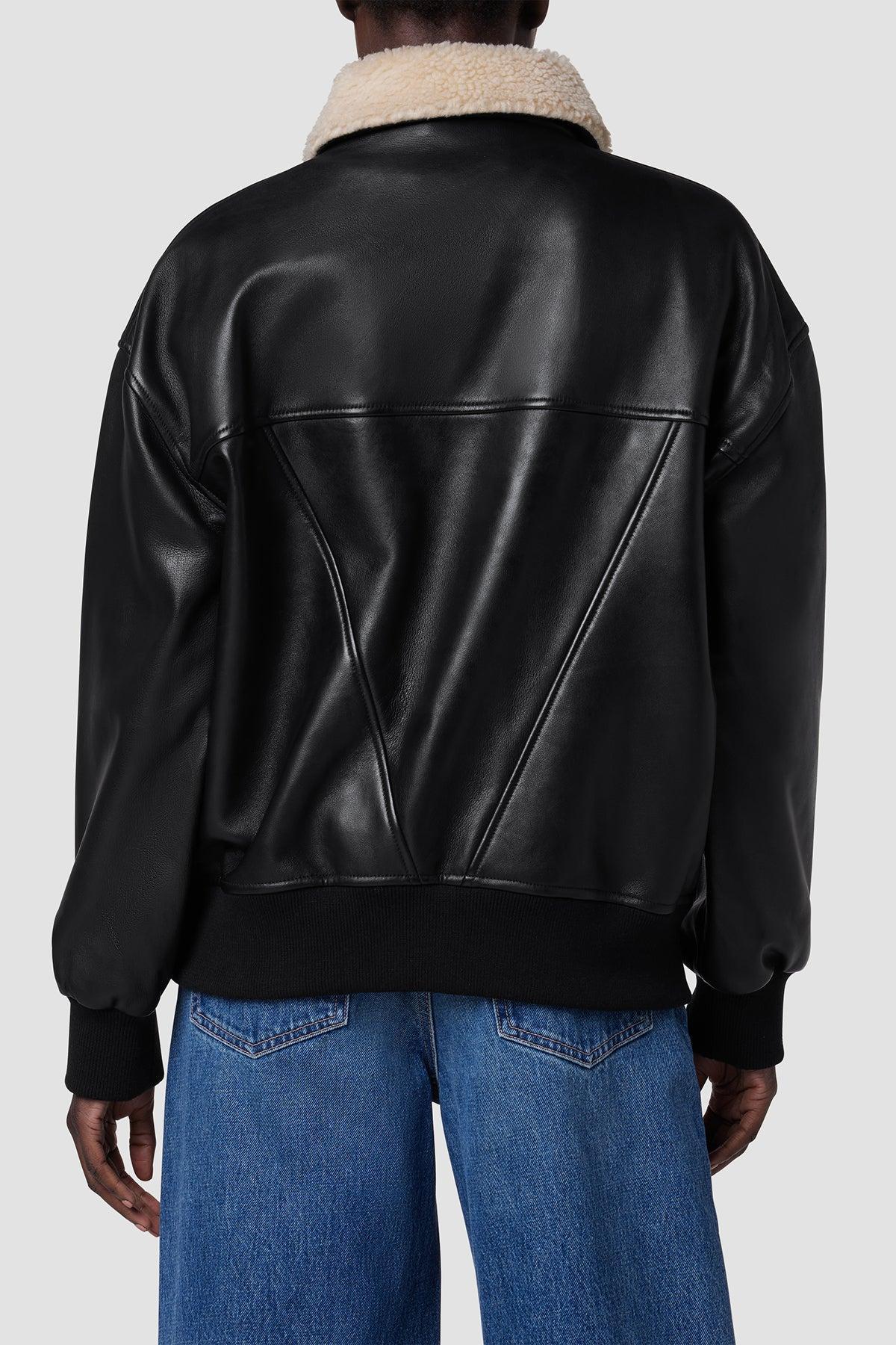 Oversized Leather Bomber Jacket Female Product Image