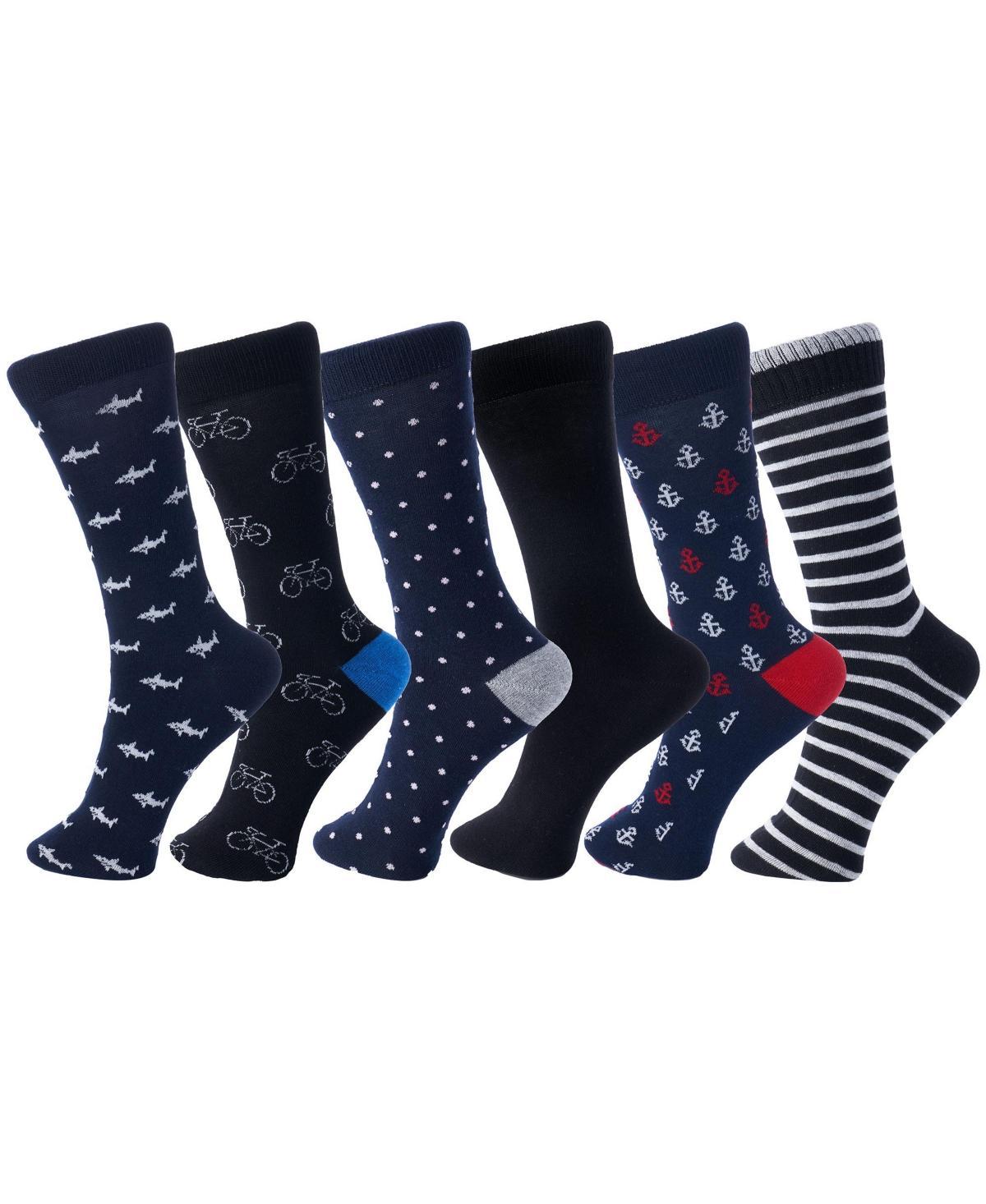 Alpine Swiss 6 Pack Mens Cotton Dress Socks Mid Calf Argyle Pattern Solids Set Product Image