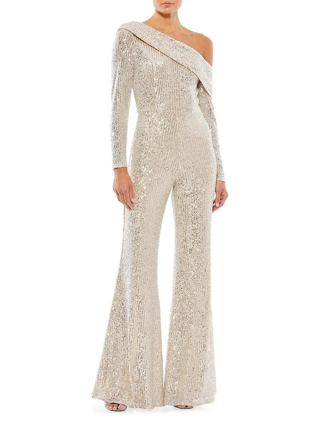 Womens Ieena Sequin One-Shoulder Long-Sleeve Jumpsuit Product Image