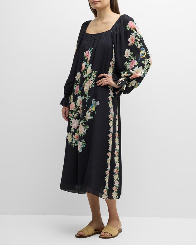 Byrdie Floral-Print Blouson-Sleeve Midi Dress Product Image