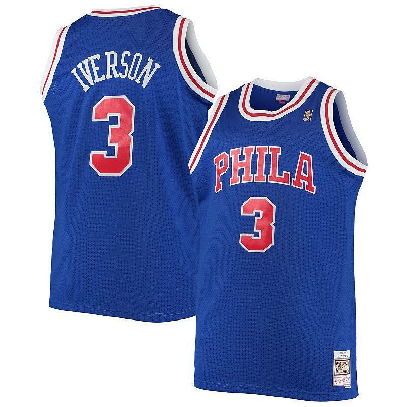 Mens Mitchell & Ness Allen Iverson Royal Philadelphia 76ers Big & Tall Hardwood Classics Swingman Jersey Product Image