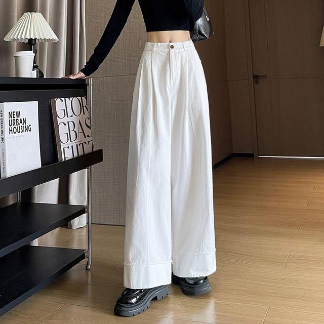 High Rise Plain Wide Leg Pants Product Image