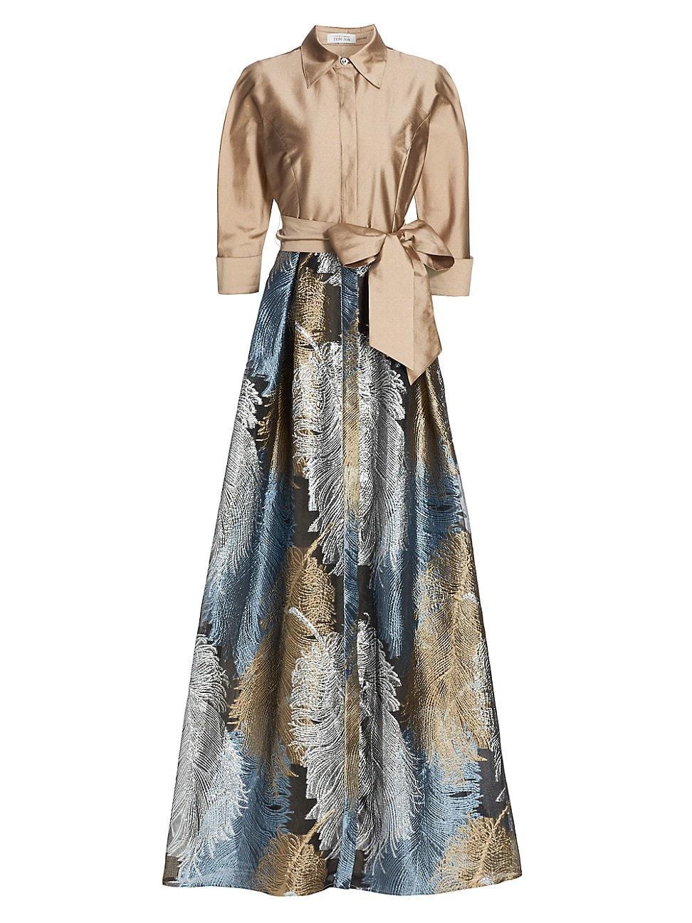 Womens Two-Tone Feather Jacquard Shirt Gown Product Image