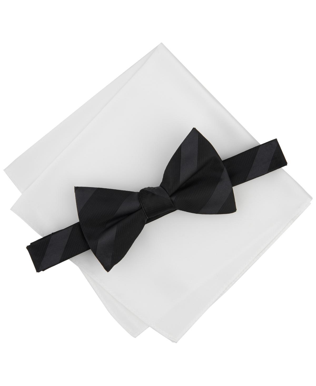 Alfani Mens Westfield Stripe Bow Tie & Solid Pocket Square Set, Created for Macys Product Image