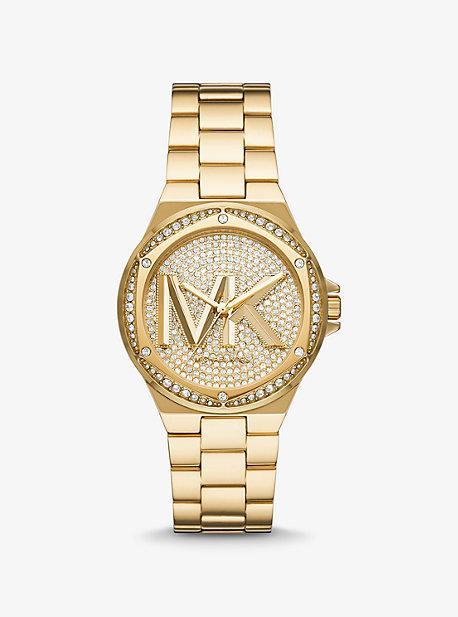 Michael Kors Womens Lennox Three Hand Gold-Tone Stainless Steel Bracelet Watch 37mm Product Image