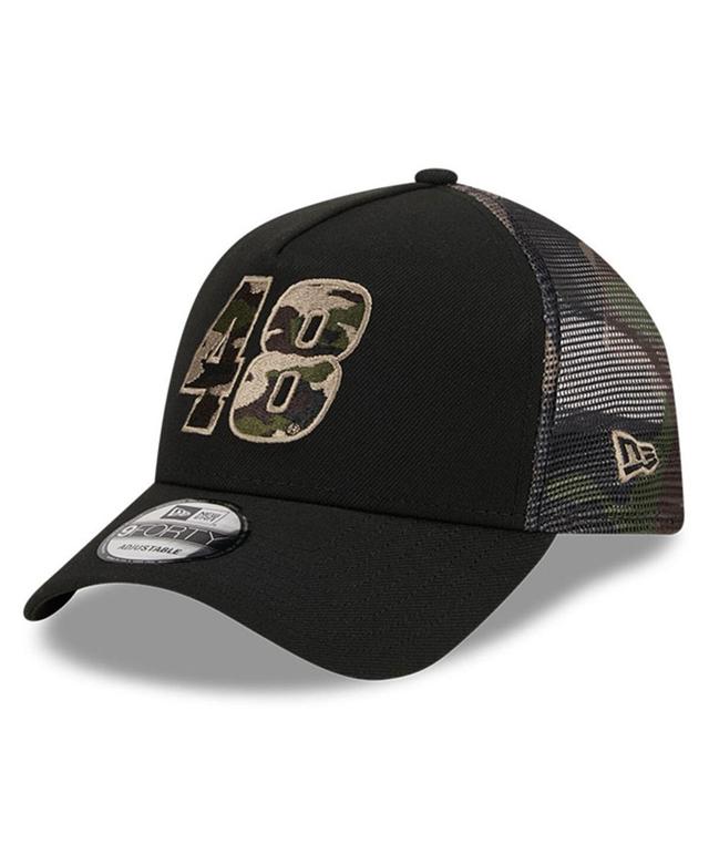 Mens New Era Black Alex Bowman Camo 9FORTY A-Frame Trucker Adjustable Hat Product Image