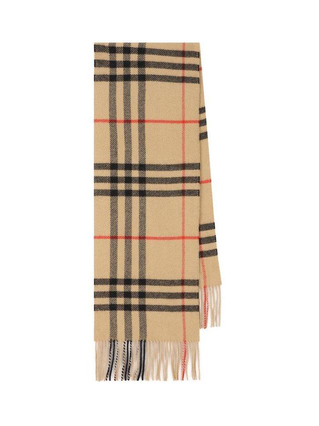 Checked Fringed-edge Scarf In Beige Product Image