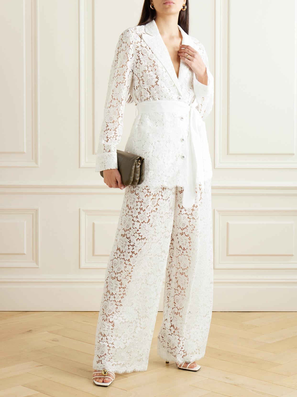 Belted Corded Lace Jacket In White Product Image