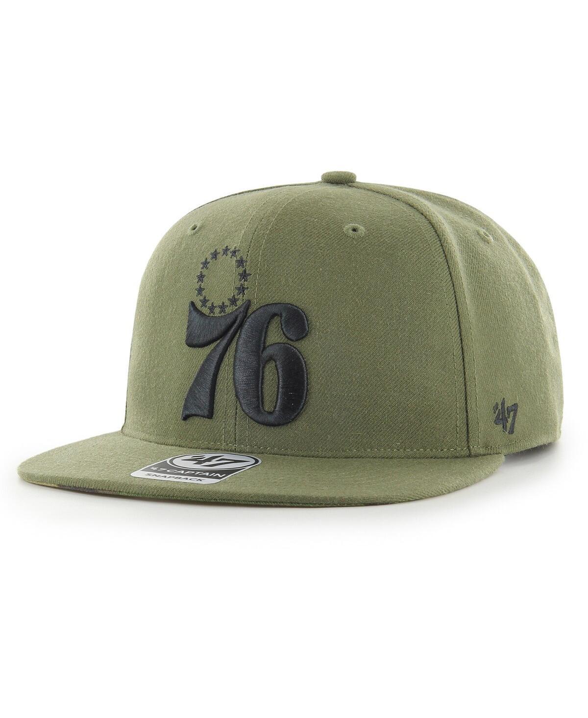 Mens 47 Olive Philadelphia 76ers Ballpark Camo Captain Snapback Hat Product Image