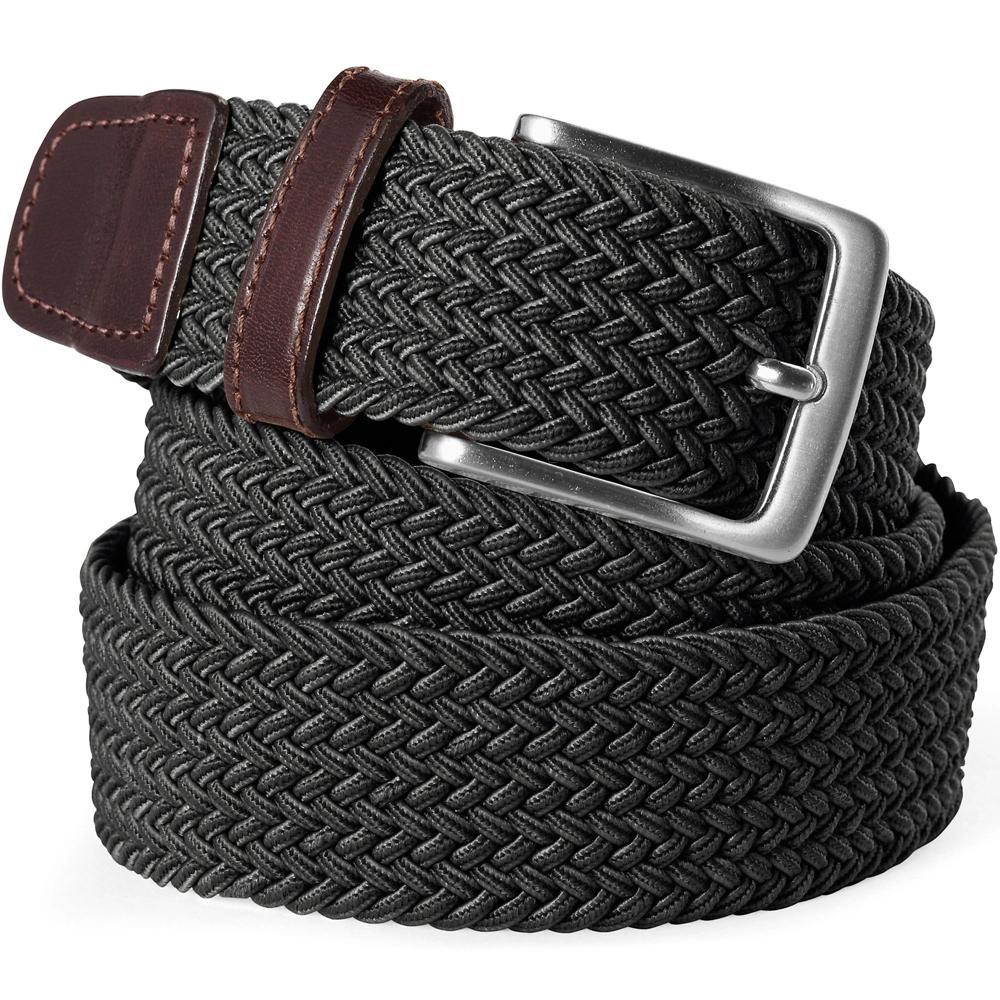 Mens Lands End Elastic Braid Leather Trim Belt Green Product Image