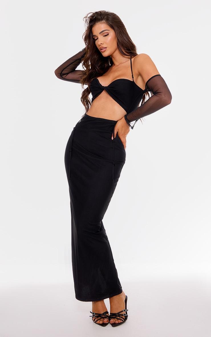 Black Mesh Cut Out Twist Detail Maxi Dress Product Image