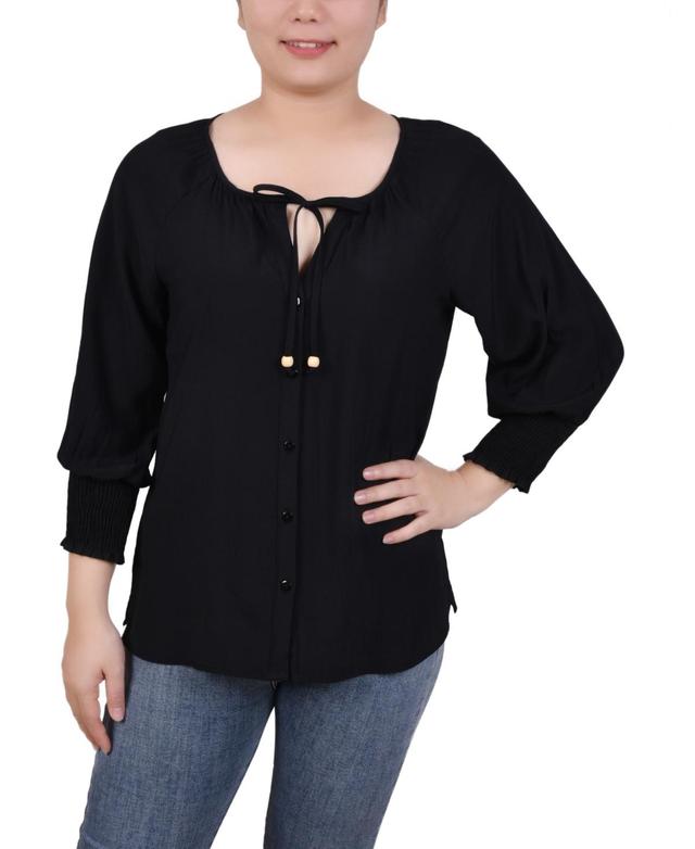 Ny Collection Petite Button Front 3/4 Sleeve Blouse Product Image