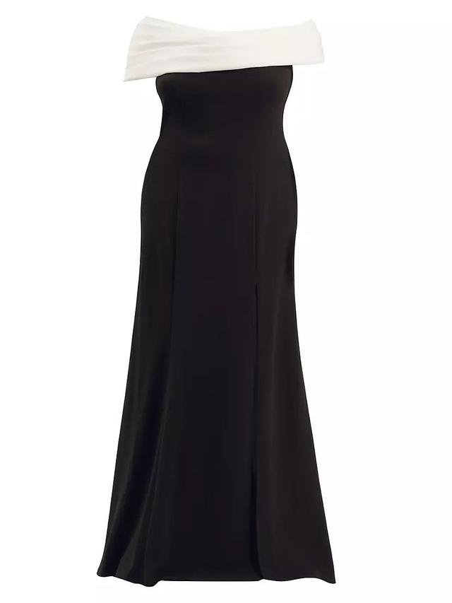 Plus Crepe Contrast Off-The-Shoulder Gown Product Image