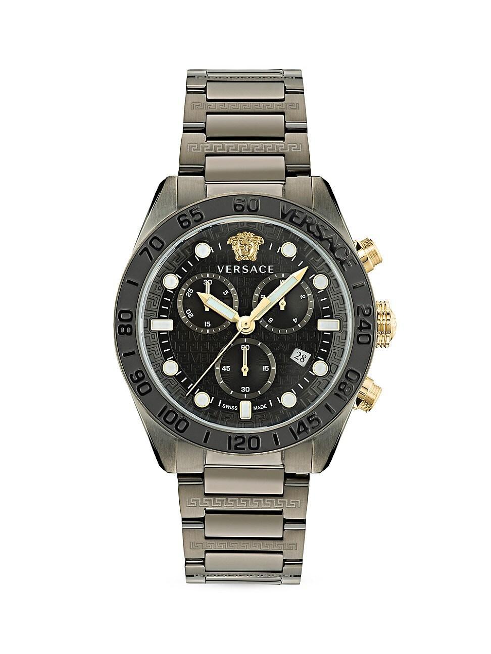 Mens Greca Dome Chrono IP Yellow Gold Bracelet Watch Product Image