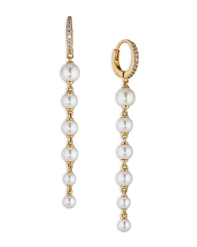 Nadri Nacre Pearl Linear Drop Pave Hoop Earrings - Female Product Image