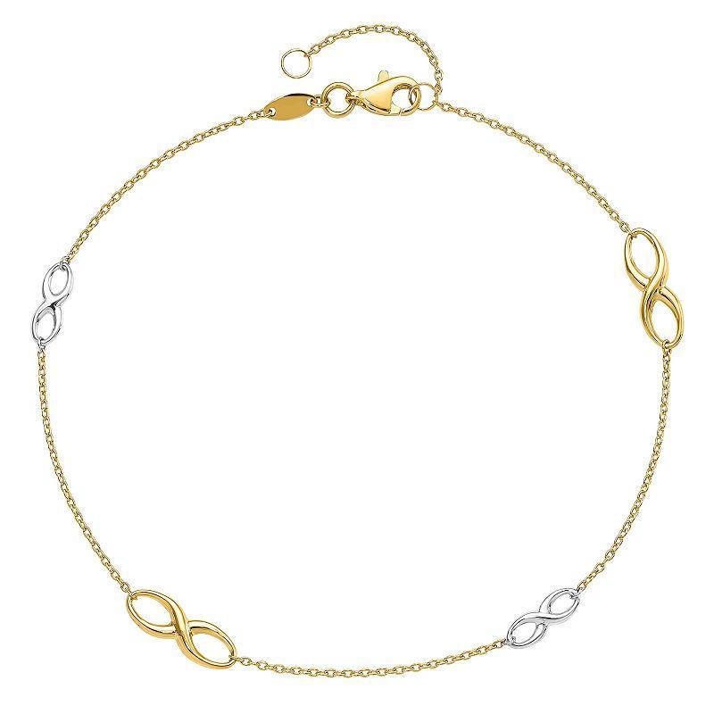 14k Gold Two-Tone Infinity Charms Anklet, Womens Product Image