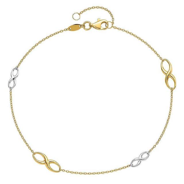 14k Gold Two-Tone Infinity Charms Anklet, Womens Product Image