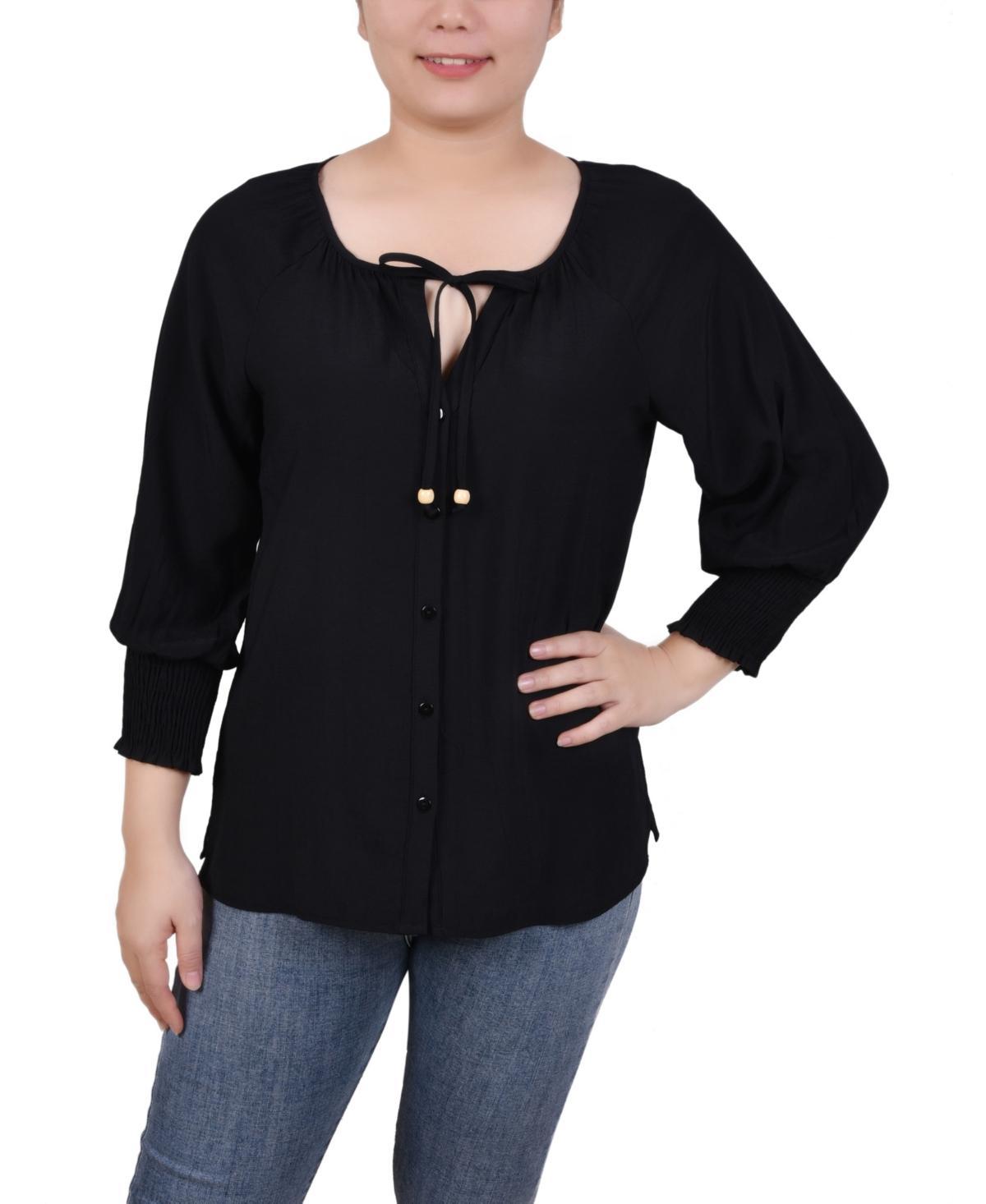 Ny Collection Womens 3/4 Sleeve Button Front Blouse Product Image