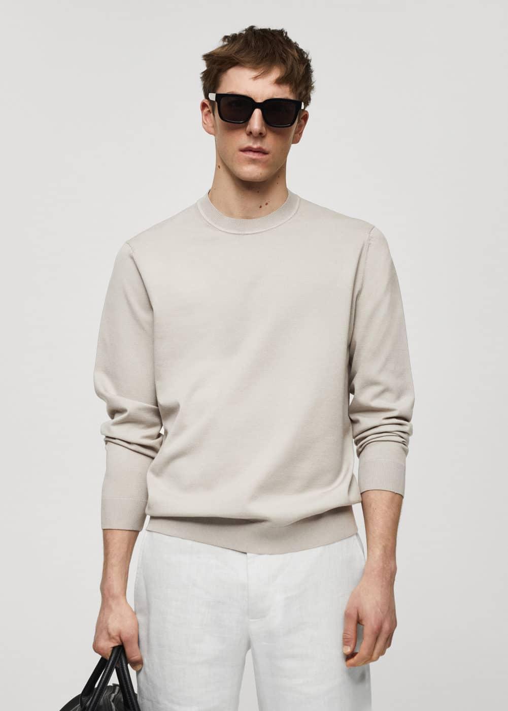 MANGO MAN - Cotton-linen round-neck knitted sweater light/pastel greyMen Product Image