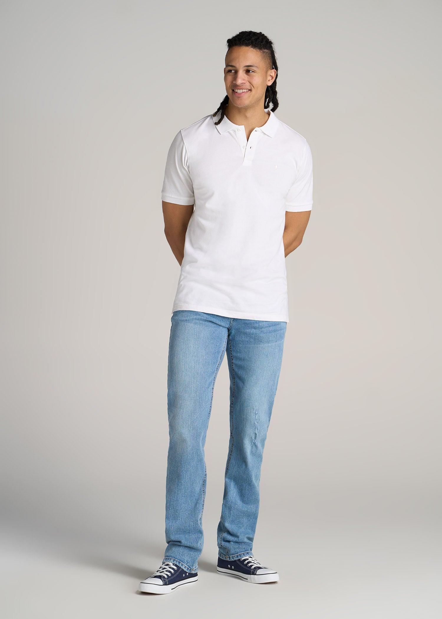 Men's Tall Classic Polo with Embroidered Logo in Bright White Product Image