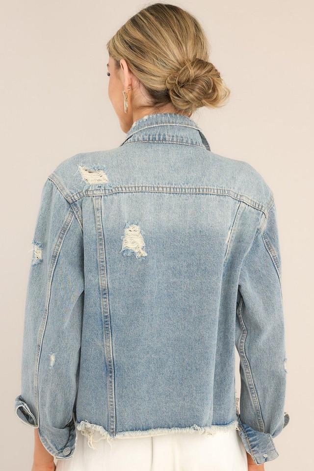 Daring In This Medium Wash Distressed Denim Jacket Blue Product Image