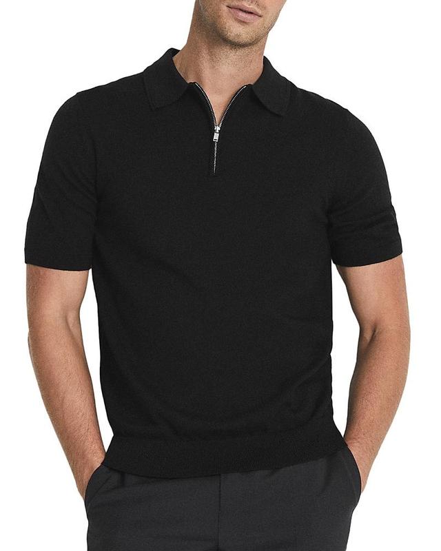 Reiss Maxwell Short Sleeved Merino Zip Polo Shirt - M - M - Male Product Image