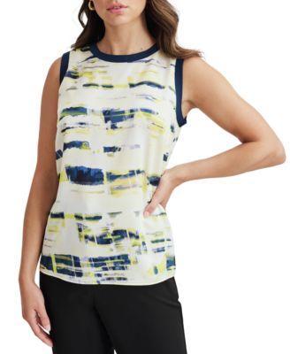 Women's Crewneck Rib-Trim Satin Tank Top  Product Image