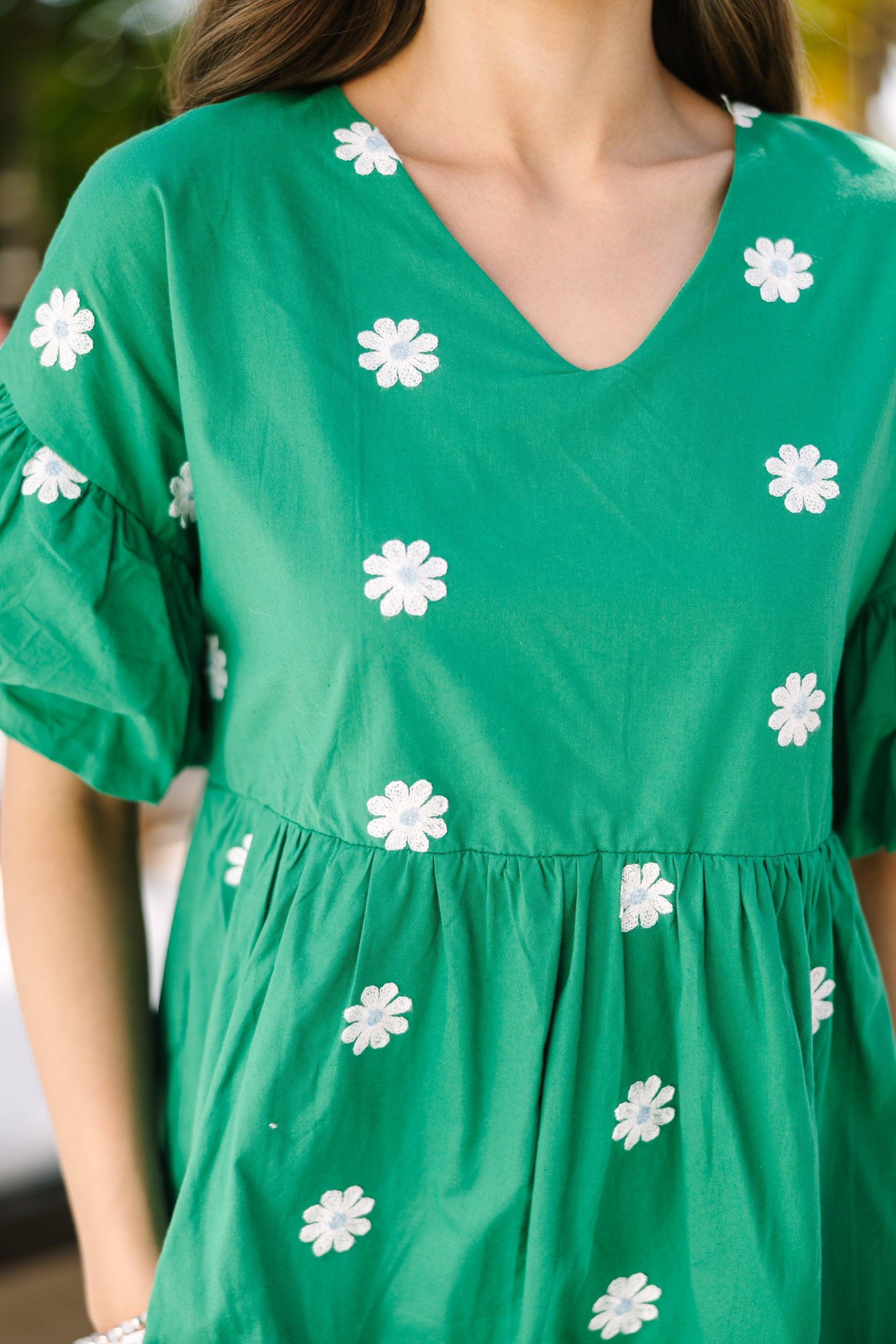 Face The Day Ahead Green Embroidered Dress Female Product Image