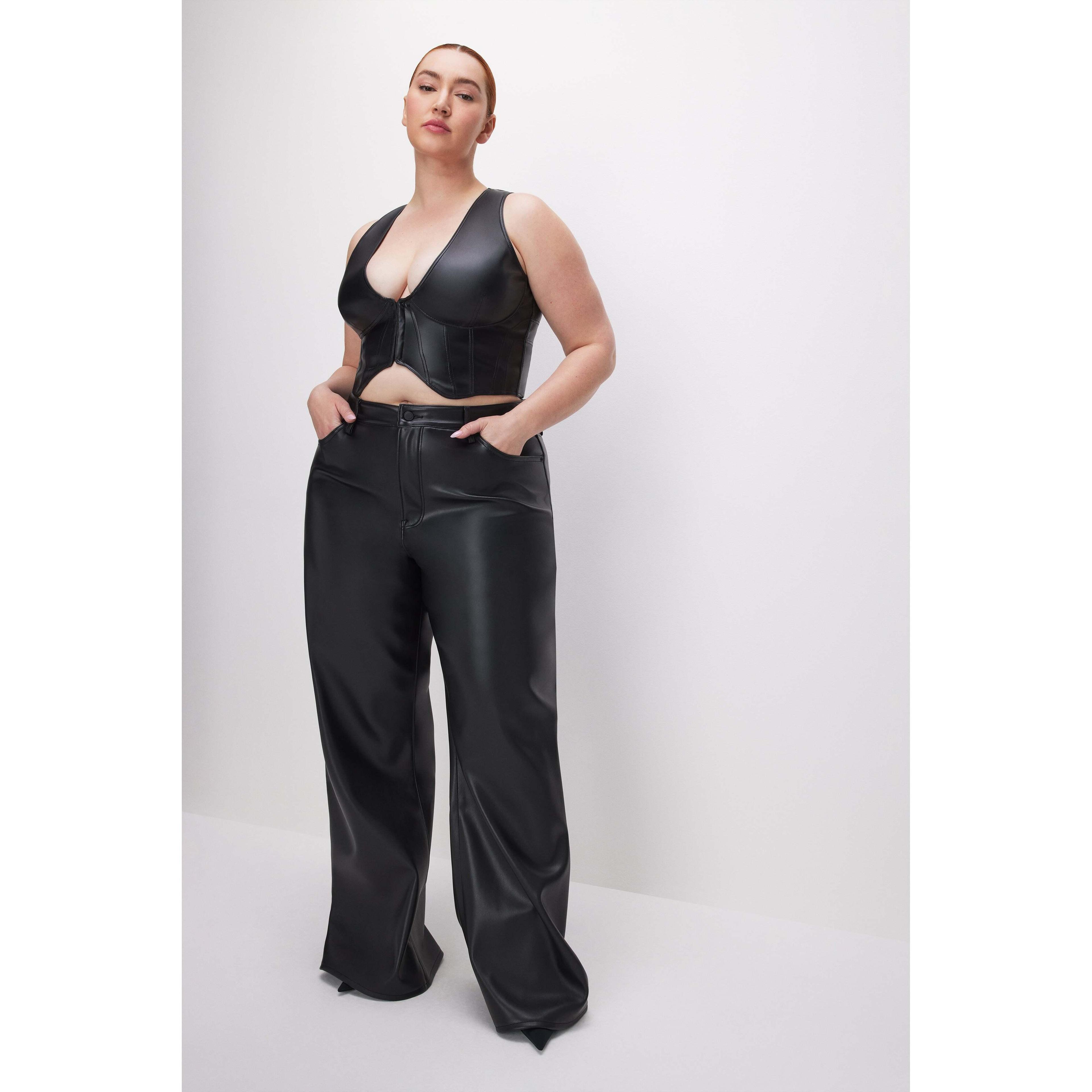 Womens Good Ease Vegan Leather Pants | Black, Size 12 | Good American by Khlo Kardashian Product Image