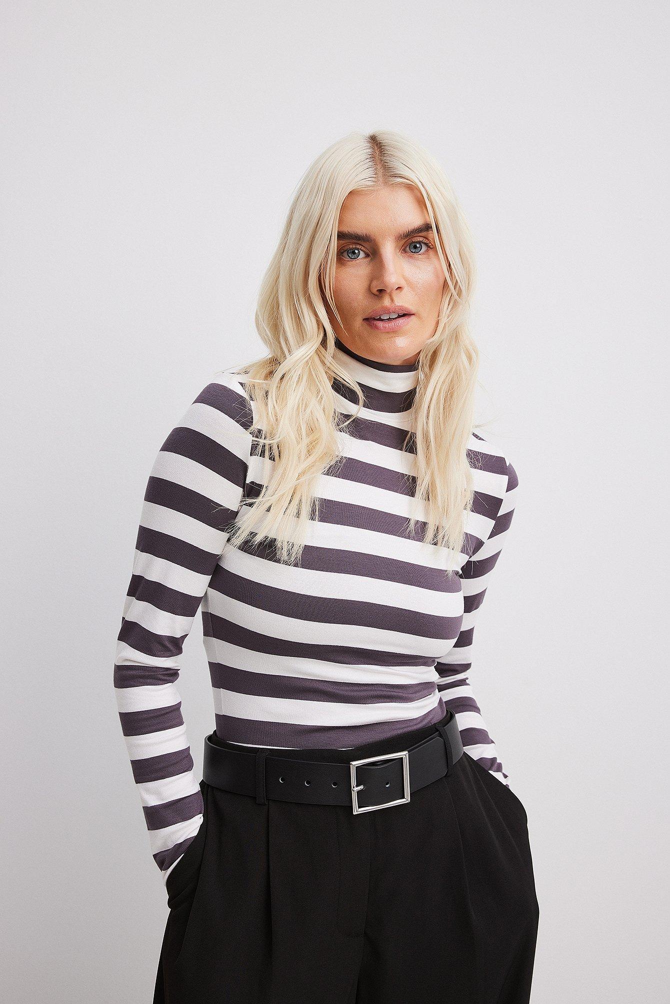 Striped Long Sleeved Turtle Neck Top product image