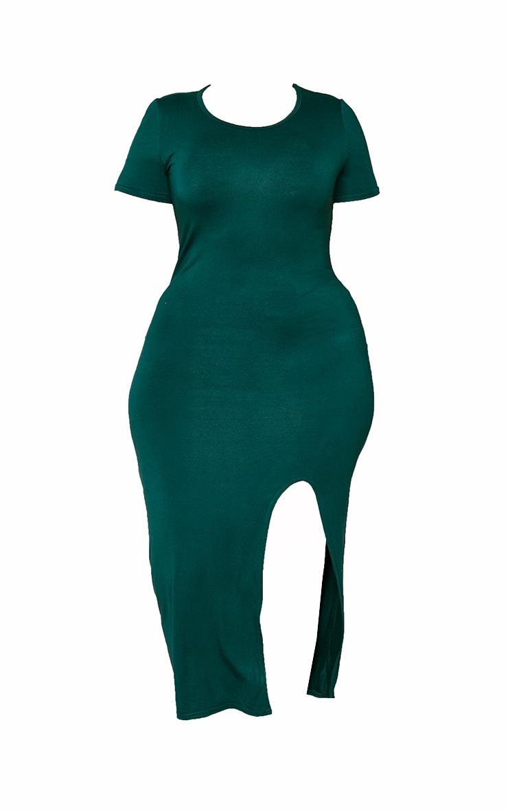 Plus Emerald Green Jersey Split Midi T-shirt Dress Product Image