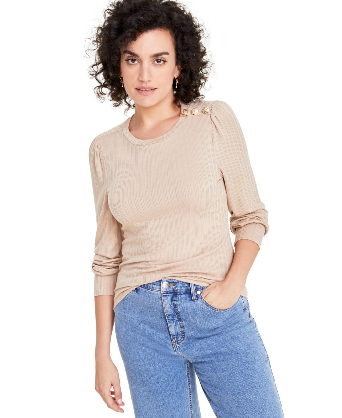 On 34th Womens Long-Sleeve Button-Shoulder Knit Top, Created for Macys Product Image