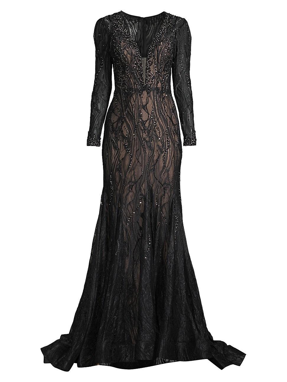 Womens Beaded Illusion Gown Product Image