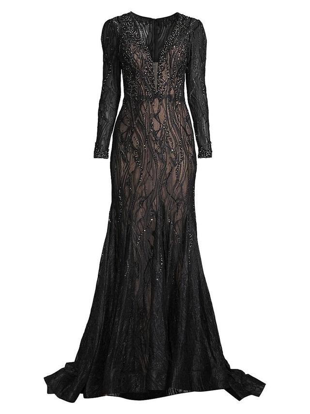 Womens Beaded Illusion Gown Product Image