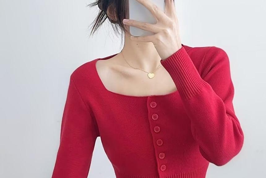 Square Neck Plain Cardigan Product Image